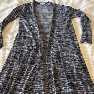 Soft long cardigan navy/black/white striped with pockets. Worn once. XS Lularoe